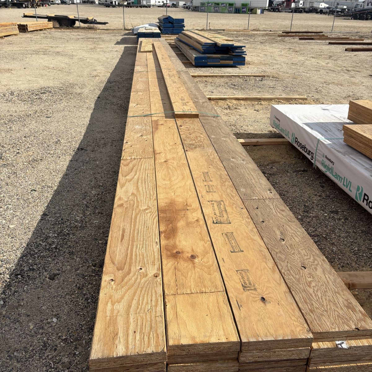 1-3/4 inch by 11-7/8 inch laminated veneer lumber (LVL) beam shown in full 60-foot length at Boise lumberyard