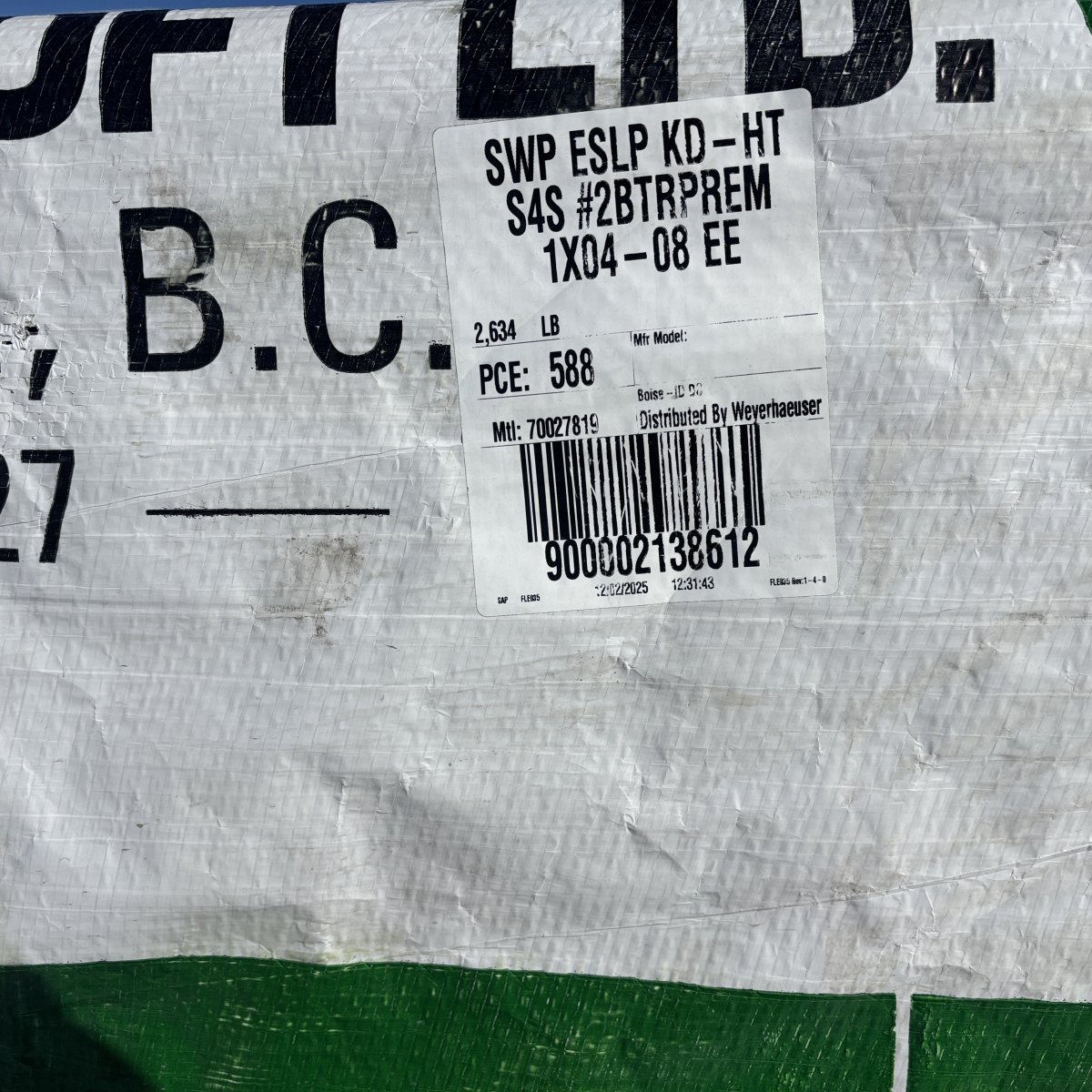 1x4 x 8' #2 kiln-dried whitewood boards wrapped in unit packaging at DLS Boise yard