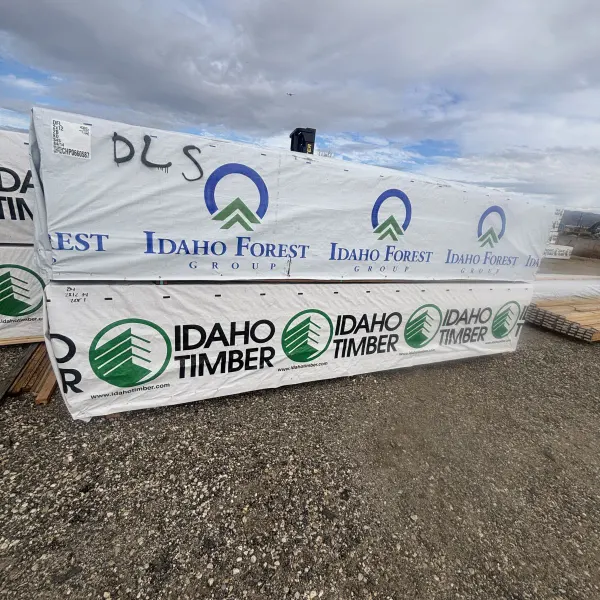 Multiple units of 2×12×14′ #2 kiln-dried Douglas Fir lumber stacked at Boise lumberyard