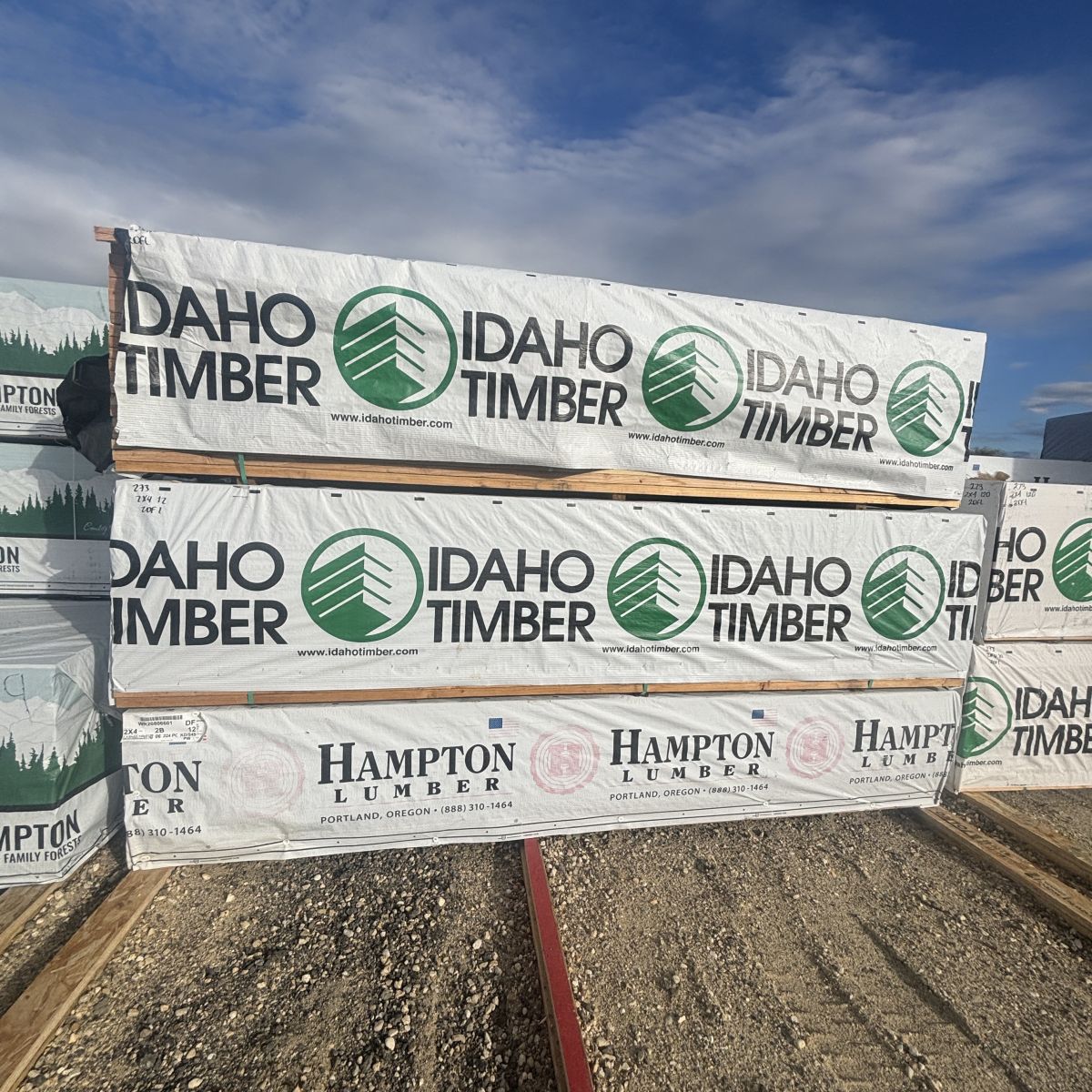 2×4×12′ #2 kiln-dried Douglas Fir lumber, polywrapped and stacked at our Boise lumberyard