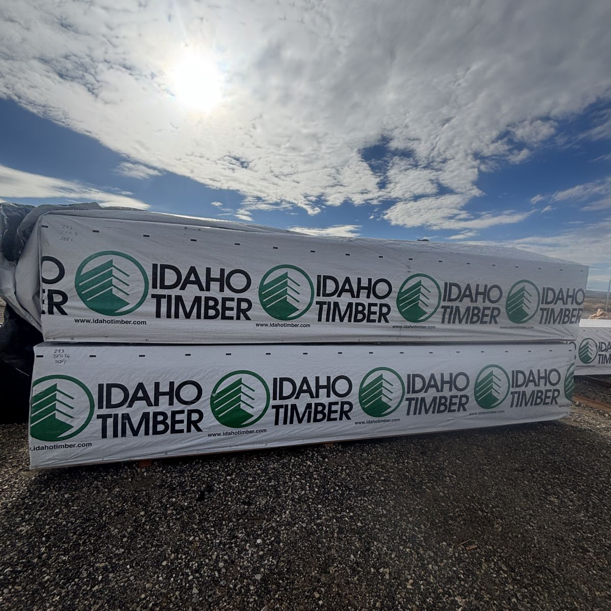 2×4×16′ #2 kiln-dried Douglas Fir lumber stacked in multiple full bunks at our Boise lumberyard