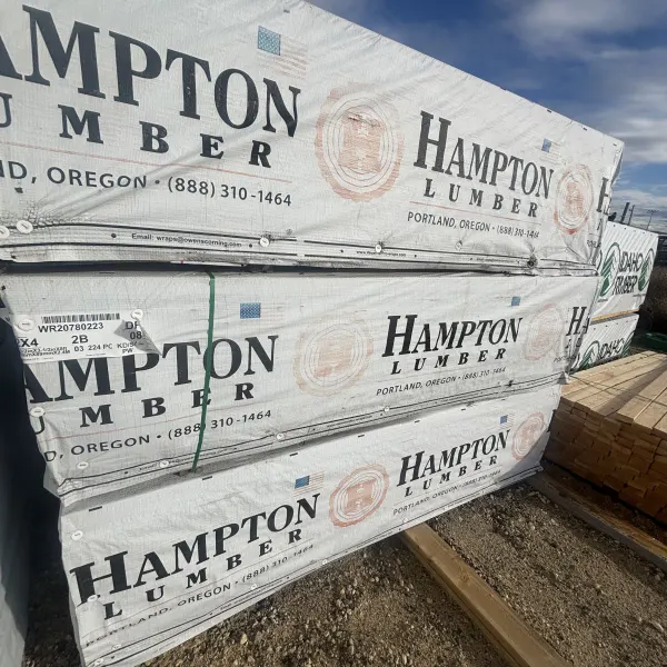 Angled yard view of 2×4×8′ #2 kiln-dried Douglas Fir lumber at our Boise lumberyard