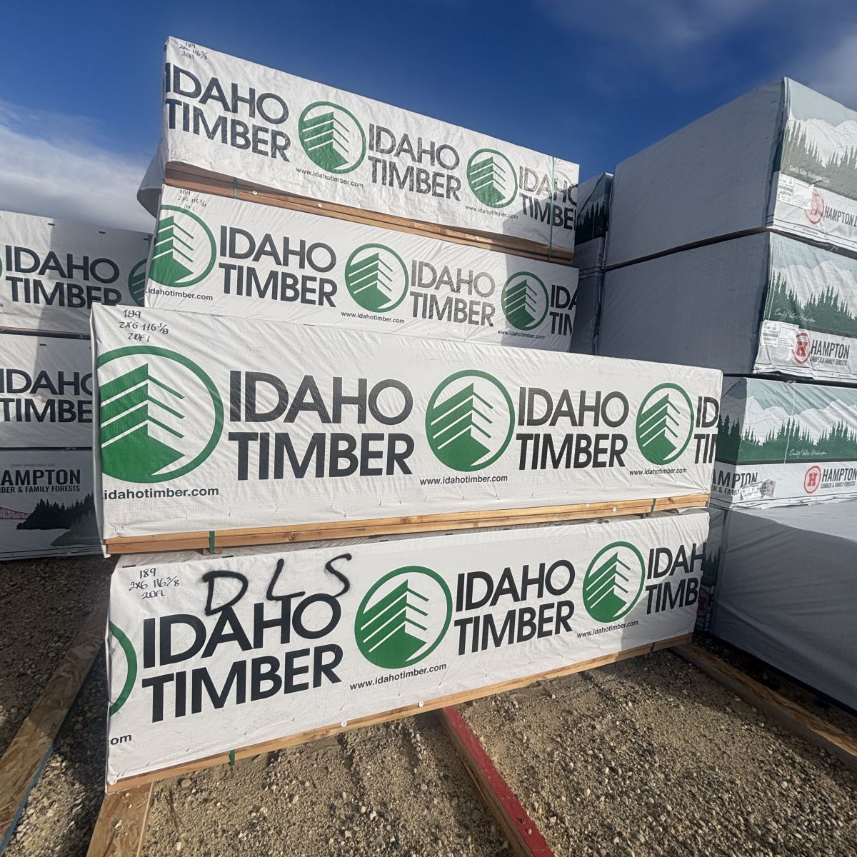 2×6×116-5/8″ #2 kiln-dried Douglas Fir lumber stacked at our Boise lumberyard