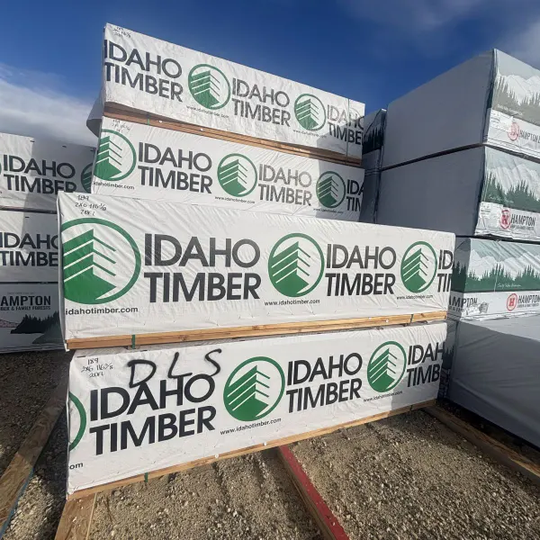 Front view of stacked 2×6-16-5/8″ #2 kiln-dried Douglas Fir lumber at our Boise lumberyard