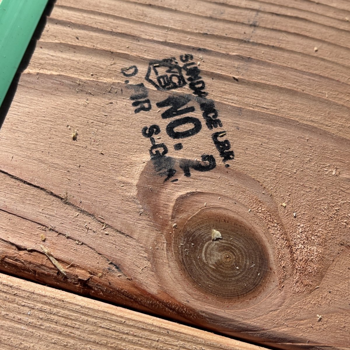 Grade stamp on 4x #2 Douglas fir timber