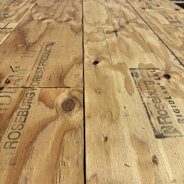 Angled view with wood texture LVL at our Stockton California distribution hub.