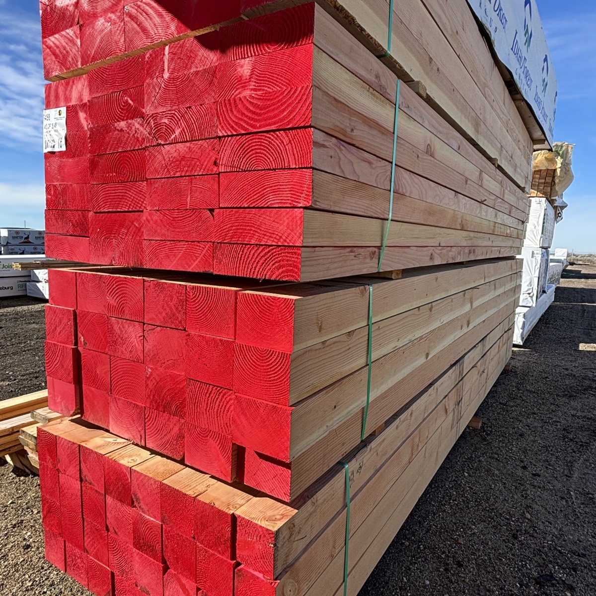 4x and 6x Douglas Fir structural timbers and posts stacked at Dynamic Lumber Solutions Boise lumberyard